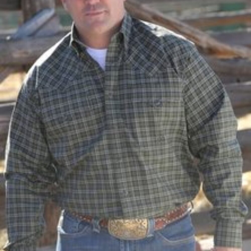 Miller Ranch Wear Green Plaid Western Snap Shirt